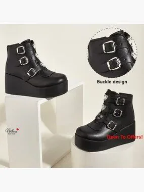 Shoes | Platform Chunky Ankle Boots Round Toe Zipper Wedges Buckle ...